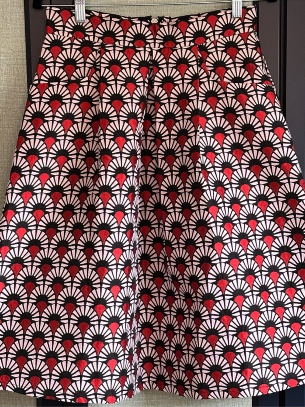 Glamorous Red/Navy Retro Jacquard Pleated A-Line Knee Length Skirt, NWT, Size M